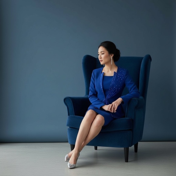 Vtg! Royal Blue Women's Blazer with Scarf Detail - Picture 5 of 16